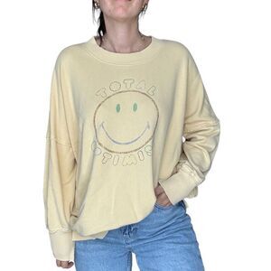 Aerie Yellow Oversized Crewneck Sweatshirt Total Optimistic Size Small Relaxed